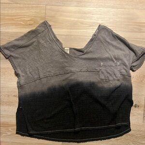 Free People Ribbed Gray and Black Crop Tee